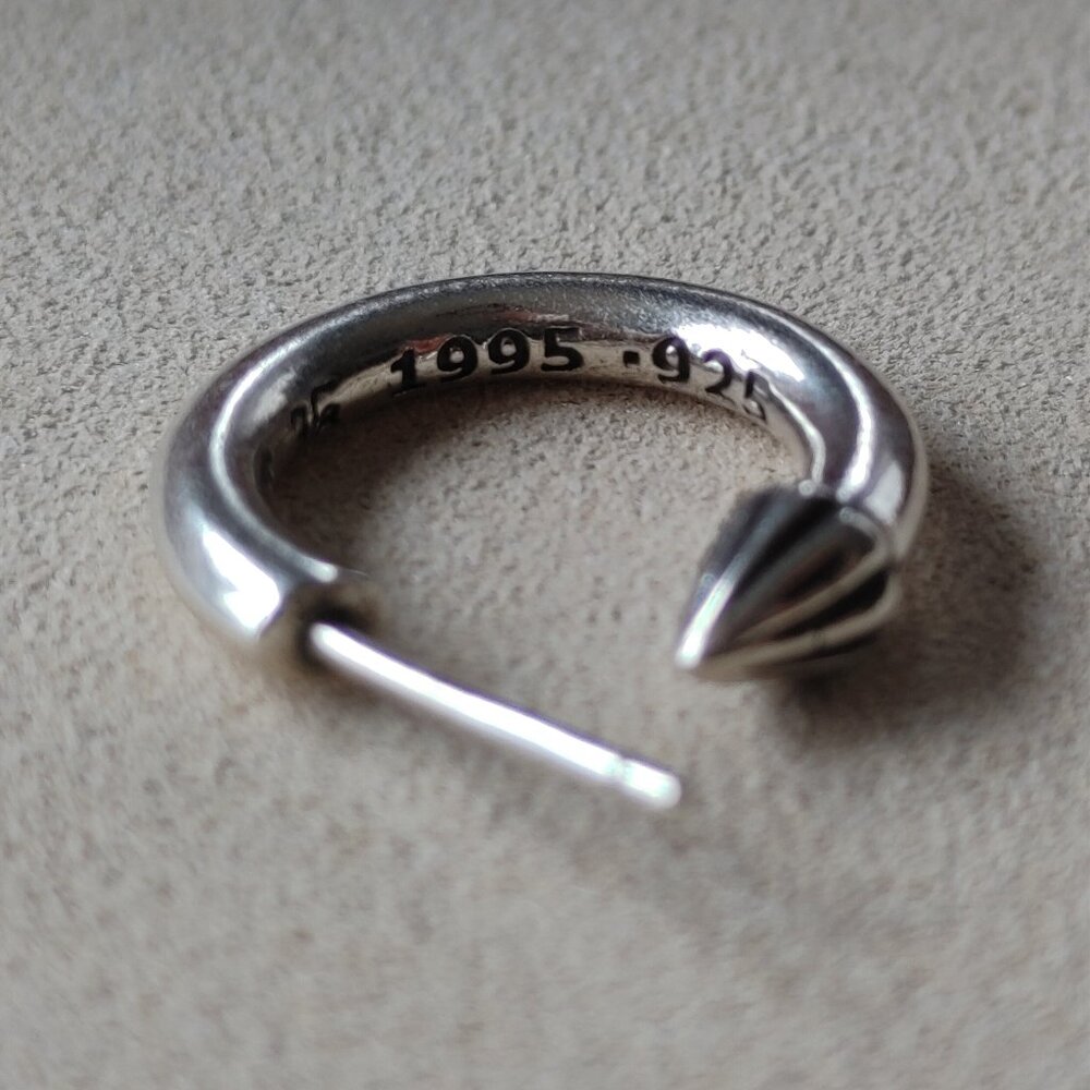 Chrome Hearts Plain Hoop Stud Earrings Pair 925 Sterling Silver (New) - Picture 4 of 8